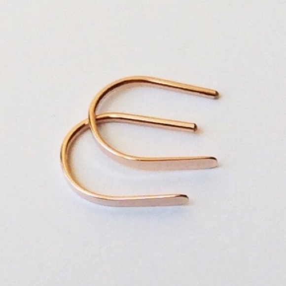 Tiny Rose gold filled  open hoop earrings - Picture 3 of 6